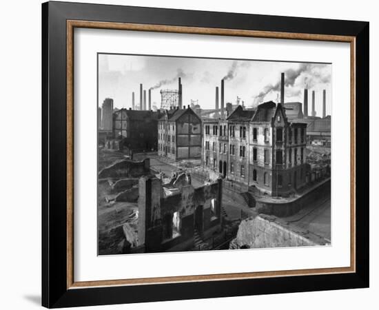 August Thyssen Steel Mill, Large Steel Works, Looming Smokily Behind Bomb-Ruined Town-Ralph Crane-Framed Photographic Print