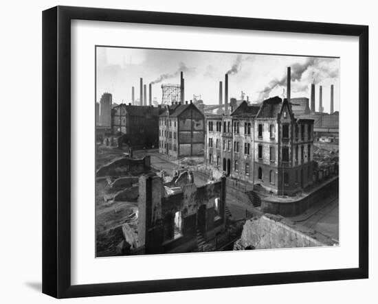 August Thyssen Steel Mill, Large Steel Works, Looming Smokily Behind Bomb-Ruined Town-Ralph Crane-Framed Photographic Print