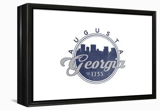 Augusta, Georgia - Skyline Seal (Blue)-Lantern Press-Framed Stretched Canvas