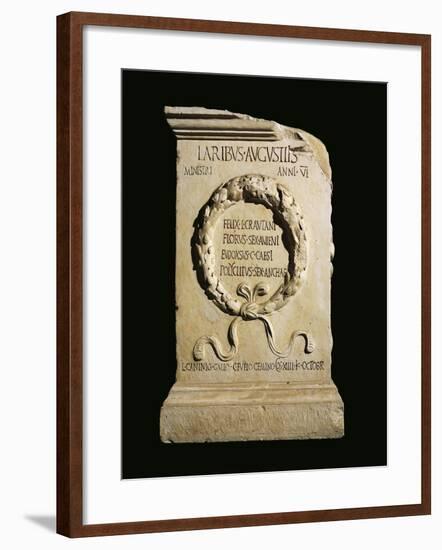 Augustan Altar of Lares, Relief with Oaken Crown and Names of Four Ministers of Vicus Stataematris-null-Framed Giclee Print