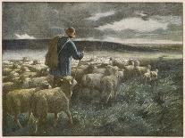 "Fleeing the Storm", a Shepherd Returns Home with His Flock Before They All Get Soaked-Auguste Prévot-Valeri-Stretched Canvas