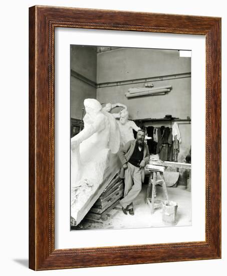 Auguste Rodin (1840-1917) Beside His Work in His Studio-Dornac-Framed Photographic Print