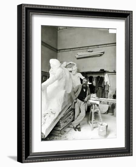 Auguste Rodin (1840-1917) Beside His Work in His Studio-Dornac-Framed Photographic Print