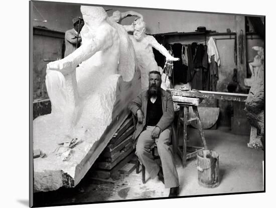 Auguste Rodin (1840-1917) Seated Beside His Work in His Studio-Dornac-Mounted Photographic Print