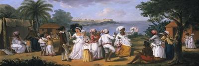 Natives Dancing in the Island of Dominica, Fort Young Beyond-Augustin Brunais-Framed Premier Image Canvas