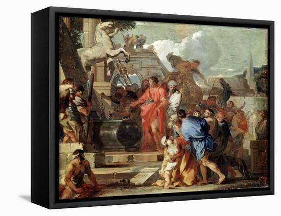 Augustus before the Tomb of Alexander the Great, 17th Century-Sébastien Bourdon-Framed Premier Image Canvas