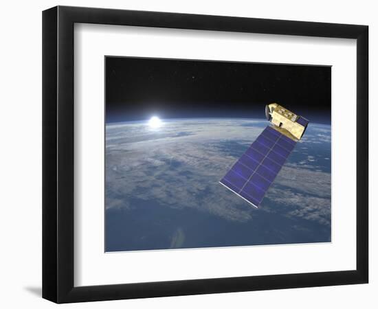 Aura Satellite Orbiting Earth and Rising Sun-null-Framed Premium Giclee Print