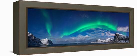 Aurora Borealis Above Flaget Bay, Lofoten, Nordland, Norway-null-Framed Premier Image Canvas