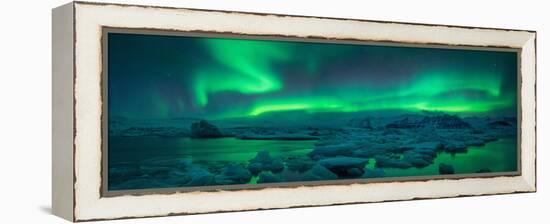 Aurora borealis above Jokulsarlon glacier lagoon, Iceland-null-Framed Premier Image Canvas