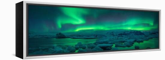 Aurora borealis above Jokulsarlon glacier lagoon, Iceland-null-Framed Premier Image Canvas