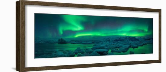 Aurora borealis above Jokulsarlon glacier lagoon, Iceland-null-Framed Photographic Print