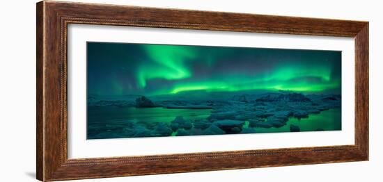 Aurora borealis above Jokulsarlon glacier lagoon, Iceland-null-Framed Photographic Print