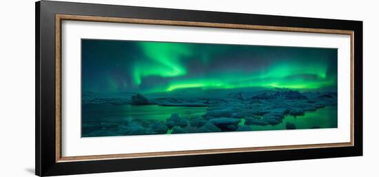 Aurora borealis above Jokulsarlon glacier lagoon, Iceland-null-Framed Photographic Print