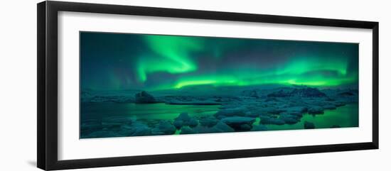 Aurora borealis above Jokulsarlon glacier lagoon, Iceland-null-Framed Photographic Print