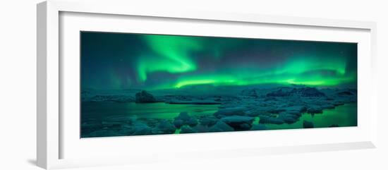 Aurora borealis above Jokulsarlon glacier lagoon, Iceland-null-Framed Photographic Print