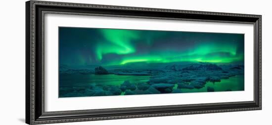 Aurora borealis above Jokulsarlon glacier lagoon, Iceland-null-Framed Photographic Print