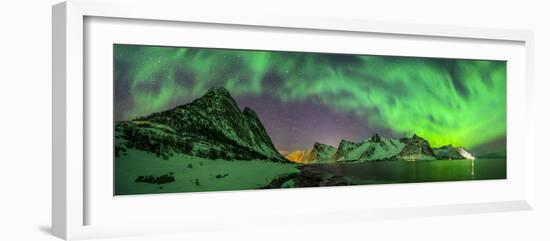 Aurora borealis above Kliptinden mountains, Senja, Norway-Panoramic Images-Framed Photographic Print