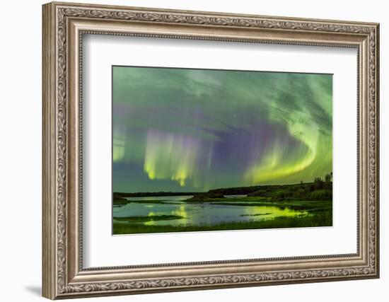 Aurora borealis above South Heart River, Winagami Wildland Provincial Park, Alberta, Canada-Panoramic Images-Framed Photographic Print