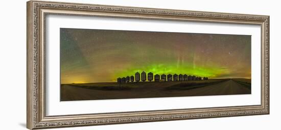 Aurora Borealis Behind Grain Bins on a Country Road in Alberta, Canada-Stocktrek Images-Framed Photographic Print