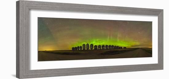 Aurora Borealis Behind Grain Bins on a Country Road in Alberta, Canada-Stocktrek Images-Framed Photographic Print