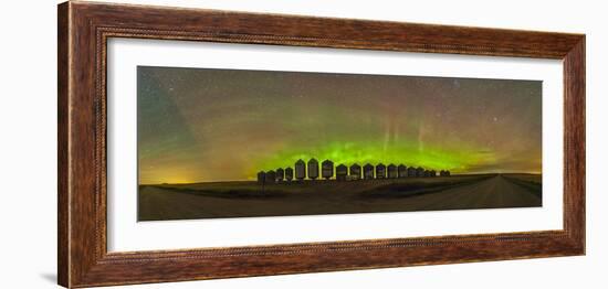 Aurora Borealis Behind Grain Bins on a Country Road in Alberta, Canada-Stocktrek Images-Framed Photographic Print