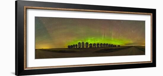 Aurora Borealis Behind Grain Bins on a Country Road in Alberta, Canada-Stocktrek Images-Framed Photographic Print