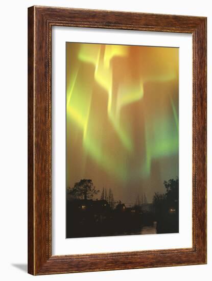 Aurora Borealis,Northern Lights above Village,Illustration Painting-Tithi Luadthong-Framed Art Print