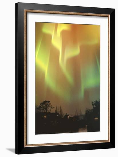 Aurora Borealis,Northern Lights above Village,Illustration Painting-Tithi Luadthong-Framed Art Print