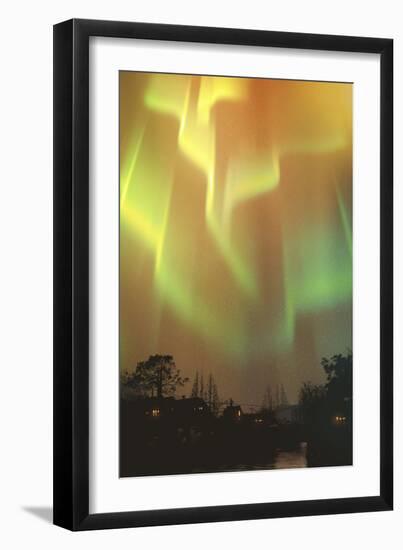 Aurora Borealis,Northern Lights above Village,Illustration Painting-Tithi Luadthong-Framed Art Print