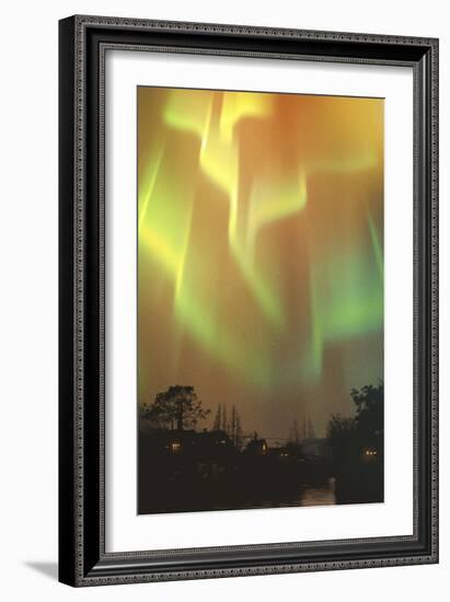 Aurora Borealis,Northern Lights above Village,Illustration Painting-Tithi Luadthong-Framed Art Print