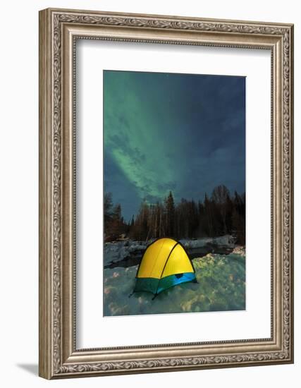 Aurora borealis, Northern Lights, and illuminated tent near Fairbanks, Alaska-Stuart Westmorland-Framed Photographic Print