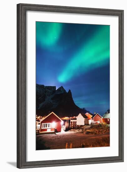 Aurora Borealis (Northern Lights), Reine, Moskenesoy, Lofoten Islands, Norway, Scandinavia, Europe-Christian Kober-Framed Photographic Print