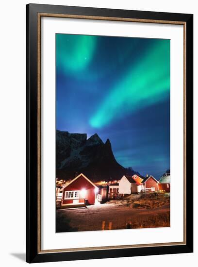 Aurora Borealis (Northern Lights), Reine, Moskenesoy, Lofoten Islands, Norway, Scandinavia, Europe-Christian Kober-Framed Photographic Print