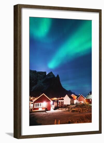 Aurora Borealis (Northern Lights), Reine, Moskenesoy, Lofoten Islands, Norway, Scandinavia, Europe-Christian Kober-Framed Photographic Print