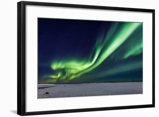 Aurora Borealis or Northern Lights, Iceland, Power Lines by the Jokulsarlon-null-Framed Photographic Print