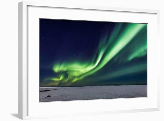 Aurora Borealis or Northern Lights, Iceland, Power Lines by the Jokulsarlon-null-Framed Photographic Print