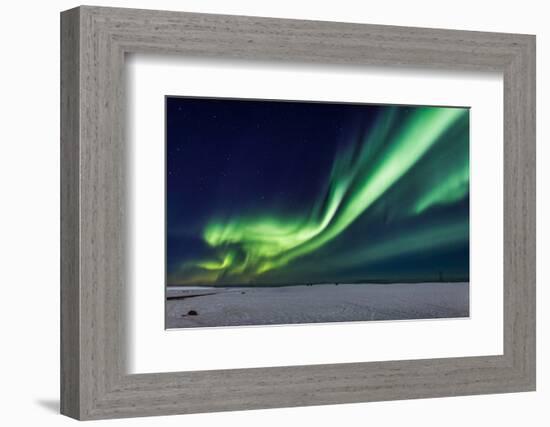 Aurora Borealis or Northern Lights, Iceland, Power Lines by the Jokulsarlon-null-Framed Photographic Print