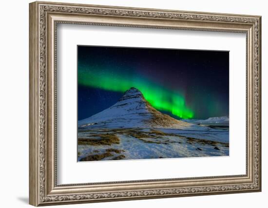 Aurora Borealis or Northern Lights over Mt Kirkjufell, Snaefellsnes Peninsula, Iceland-null-Framed Photographic Print