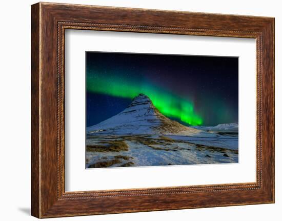 Aurora Borealis or Northern Lights over Mt Kirkjufell, Snaefellsnes Peninsula, Iceland-null-Framed Photographic Print