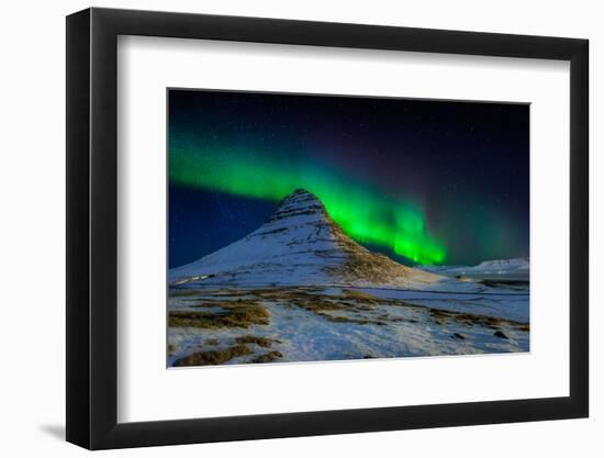 Aurora Borealis or Northern Lights over Mt Kirkjufell, Snaefellsnes Peninsula, Iceland-null-Framed Photographic Print