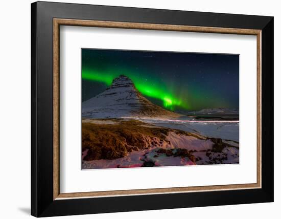 Aurora Borealis or Northern Lights over Mt Kirkjufell, Snaefellsnes Peninsula, Iceland-null-Framed Photographic Print