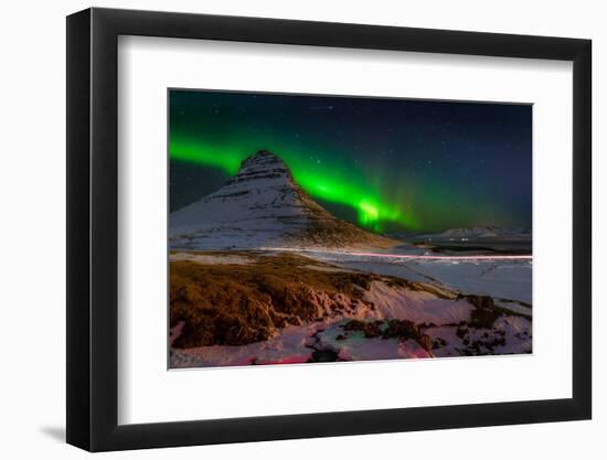 Aurora Borealis or Northern Lights over Mt Kirkjufell, Snaefellsnes Peninsula, Iceland-null-Framed Photographic Print