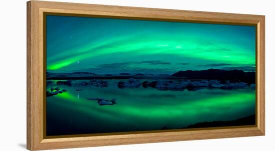 Aurora Borealis or Northern Lights over the Jokulsarlon Lagoon, Iceland-null-Framed Premier Image Canvas