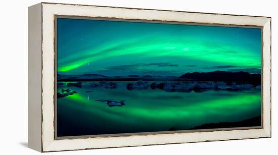 Aurora Borealis or Northern Lights over the Jokulsarlon Lagoon, Iceland-null-Framed Premier Image Canvas