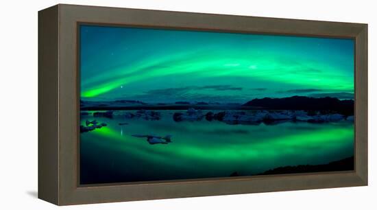 Aurora Borealis or Northern Lights over the Jokulsarlon Lagoon, Iceland-null-Framed Premier Image Canvas