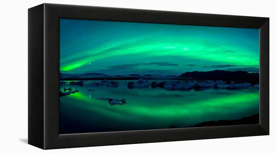 Aurora Borealis or Northern Lights over the Jokulsarlon Lagoon, Iceland-null-Framed Premier Image Canvas