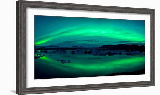 Aurora Borealis or Northern Lights over the Jokulsarlon Lagoon, Iceland-null-Framed Premium Photographic Print