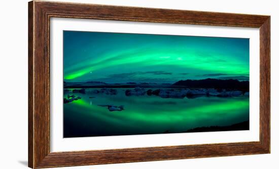 Aurora Borealis or Northern Lights over the Jokulsarlon Lagoon, Iceland-null-Framed Premium Photographic Print