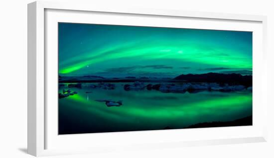 Aurora Borealis or Northern Lights over the Jokulsarlon Lagoon, Iceland-null-Framed Premium Photographic Print