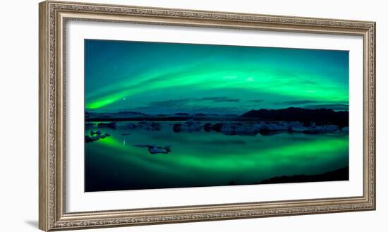 Aurora Borealis or Northern Lights over the Jokulsarlon Lagoon, Iceland--Framed Photographic Print